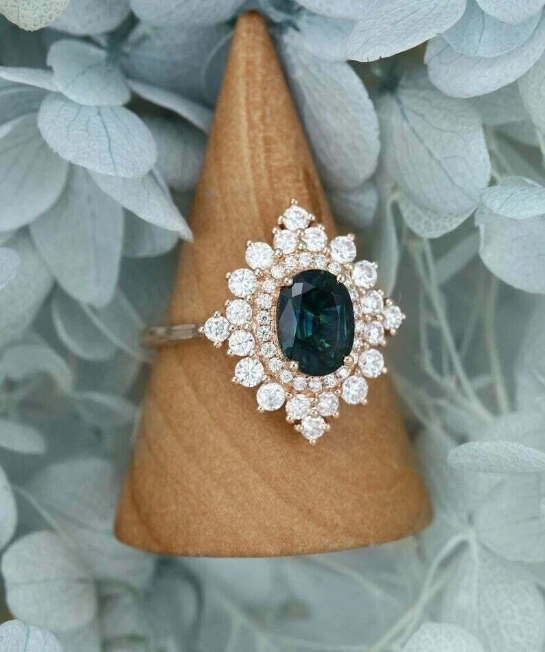 Помолвочное кольцо с голубым топазом из розового золота 14 карат овальной огранки 3,5 карата London - Изображение 2 из 3