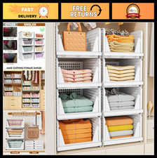 5 Pack Stackable Storage Baskets - Foldable Closet Organizer for Bathroom, Kitch