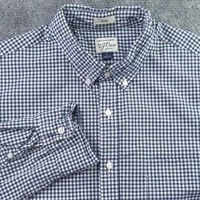 J Crew Shirt Large Slim Fit Blue Check Long Sleeve Button Down Cotton Stretch