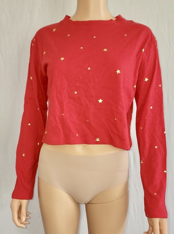 Victoria’s Secret PINK Round Neck Semi Crop Long Sleeve Red Top Sz XS/TP NWT