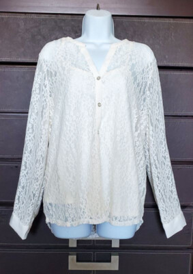 Cupio Blush Whisper White Lace Women's Shirt With Cami, Size XL, NWT
