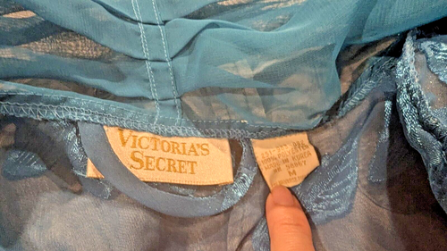 Vintage Victoria's Secret Gold Label Aqua Floral Burnout Robe Pockets No Belt - Picture 2 of 6