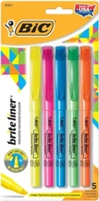 Bic Brite Liner Pen Style Highlighter Asst colors 5/count School Business Church