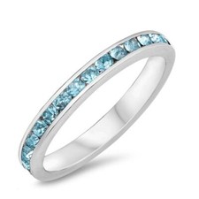 Eternity Blue CZ Stackable Ring New .925 Sterling Silver Band Sizes 3-12