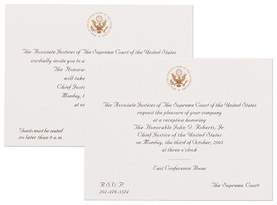 Supreme Court Chief Justice John Roberts Investiture Ceremony & Recp Invitations