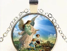 GUARDIAN ANGEL PROTECT wings GIRL BOY charm pendant Silver 20"  Necklace female