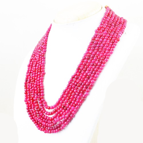 375.00 Cts Earth Mined 3 Strand Red Garnet Round Shape Beads Necklace