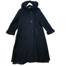 Mario De Pinto Luxury Design Black Wool Regular Overcoat Women Size Uk Large