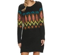 Rewind Crew Neck Black Geo Print Sweater Dress Size XS