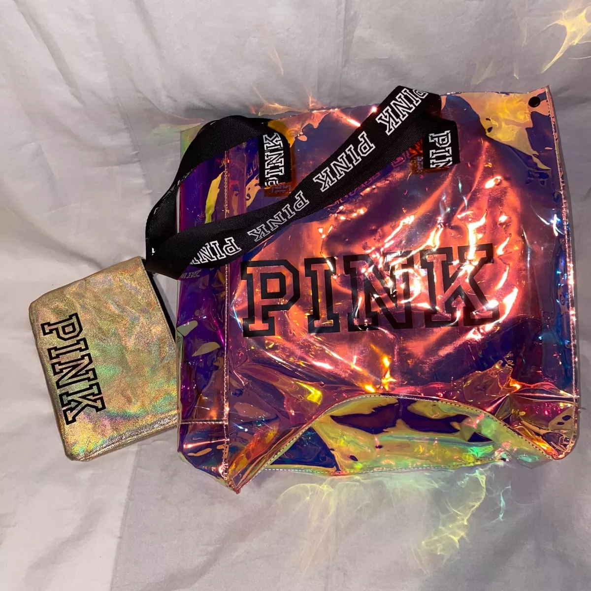 Victoria Secret Pink Holographic IRIDESCENT RAINBOW JELLY BAG