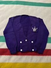 Vintage 30s 40s 50s Purple Cowichan Knit Cardigan Crown Size Small Pearl Buttons