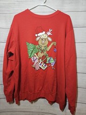 Vintage Christmas Sweatshirt Women's XXL Red Reindeer w/ Presents - 1980s/1990s