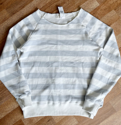 Brandy Melville Off The Shoulder Fleece Sweatshirt Grey & White Stripe Oversized