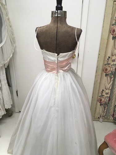 1950s Prom Dress White Tulle Fabric Pink Satin Ribbon Millinery Flowers #14 - Picture 5 of 10