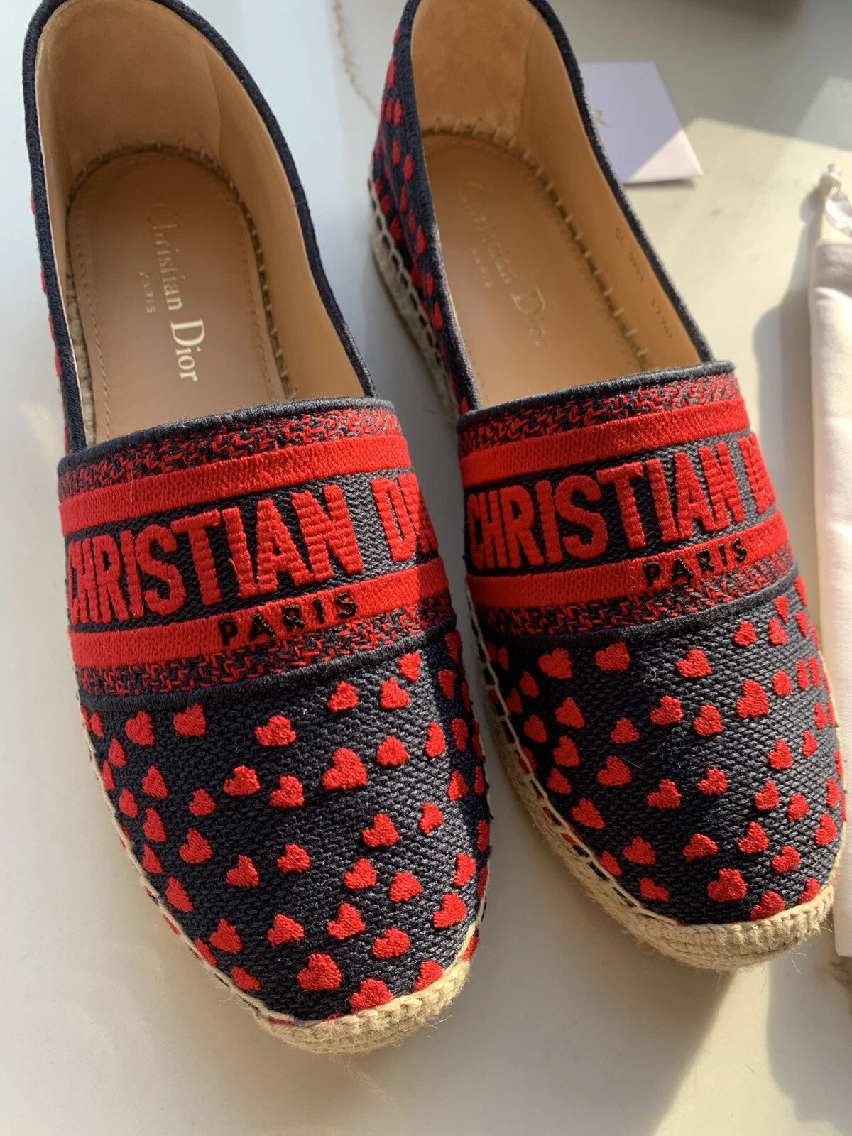 Chaussures espadrilles Christian Dior bleu coeurs rouges UK 4,5 US 7, 37,5