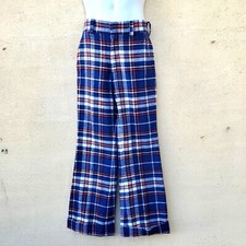 Vintage 60s Mod Pants Women 4 Blue Red White Plaid Flared Cuffed NWOT 29" Waist