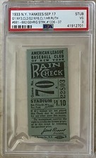 1933 BABE RUTH 2 HRS #681-682 TICKET🎟️LOU GEHRIG STREAK GAMES #1336-1337 PSA 3