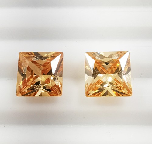 12.00 Ct Pair Peach Pink Zircon Princess Cut Loose Gemstones 8.90x8.90x5.15 MM - Picture 2 of 5