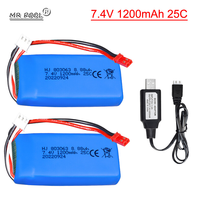 1Pcs 7.4V 1200mAh 25C Lipo Battery + USB for Tarantula X6 H1