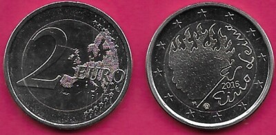 FINLAND 2 EURO 2016 UNC 1 YEAR TYPE,90th ANNIVERSARY OF THE DEAD OF WRITER EINO