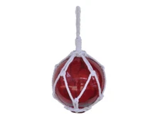Red Japanese Glass Ball Fishing Float With White Netting Decoration 6"