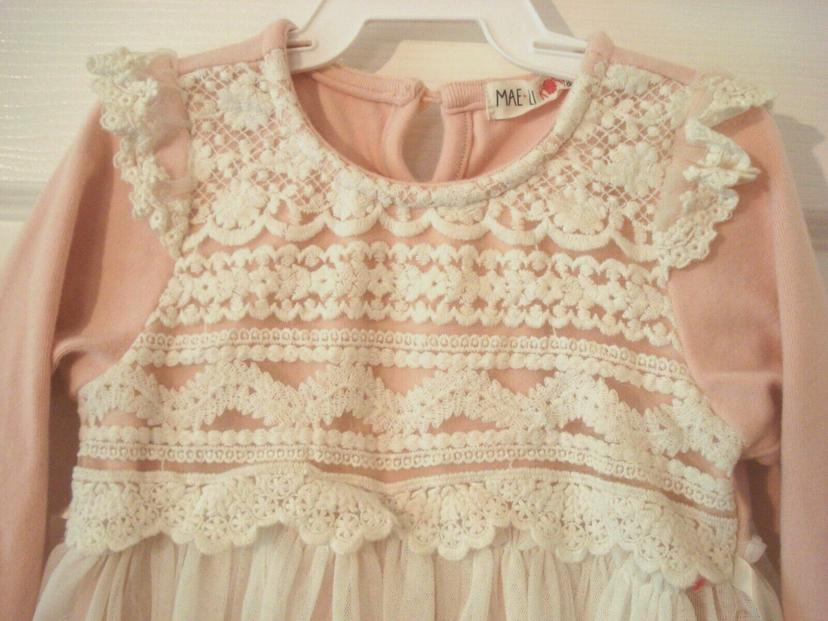 Mae Li Rose Infant Girl Peach Ecru Lace Dress Size 18-24 Months