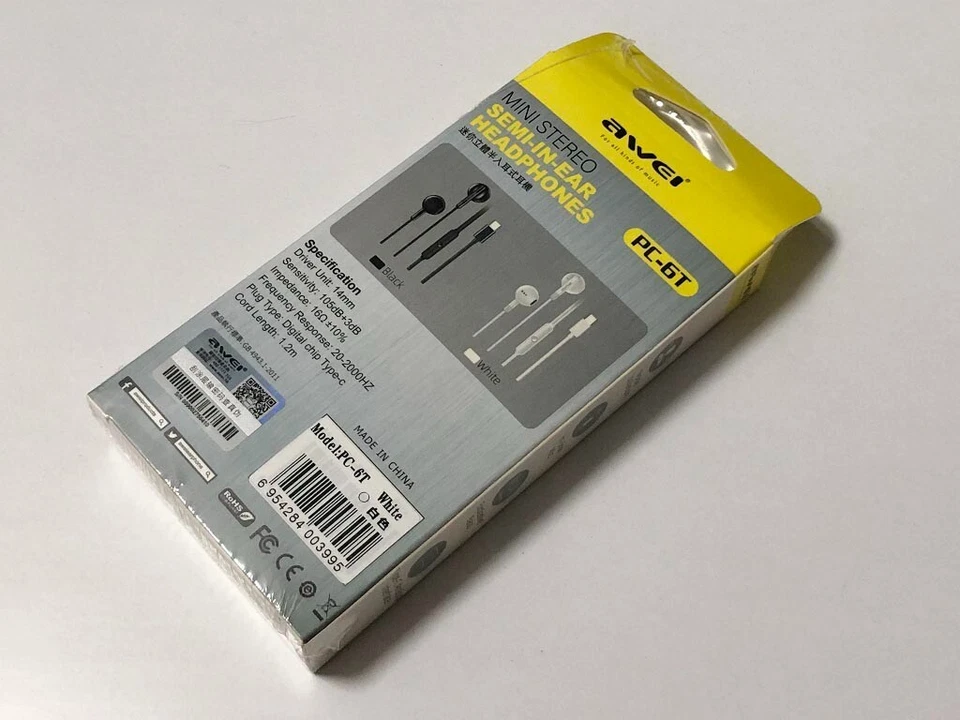 Awei PC-6T Earphone Headphone Stereo Semi-In-Ear Black Type-C - Image 2 of 2