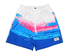 NWT MENS S WHITE BLUE  PINK TIDAL STRIPE DRAWSTRING SWIM TRUNKS