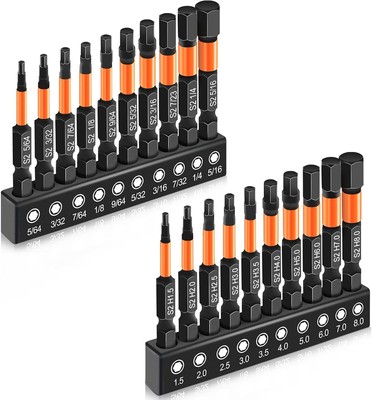 20 Pcs 2'' Magnetism Hex Bit Set,1/4  Hex-Shank S2 Steel Drill Bit (Metric&SAE) ﻿