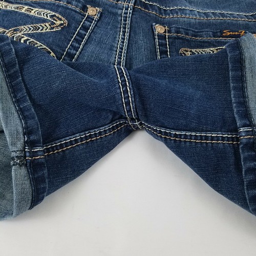 Seven 7 Damen Jeansshorts Gr. 4 dicke Nähte bestickt verwaschen Bündchen dunkle Waschung - Bild 7 von 10