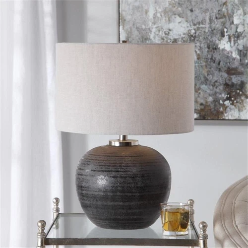 Uttermost Mikkel Farmhouse Ceramic Steel and Fabric Table Lamp in Charcoal - Picture 2 of 8