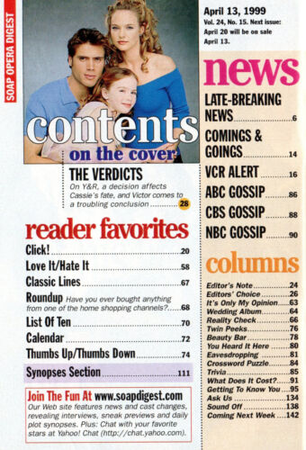 SOAP OPERA DIGEST Magazine April 13 1999 Eric Braeden Mark Derwin Alice Barrett - Picture 2 of 3