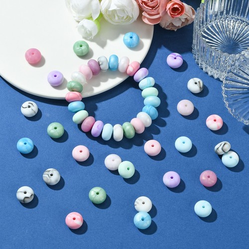 100x Silicone Rondelle Focal Cute Flat Spacer Beads for DIY Craft Jewelry Making - Picture 4 of 7