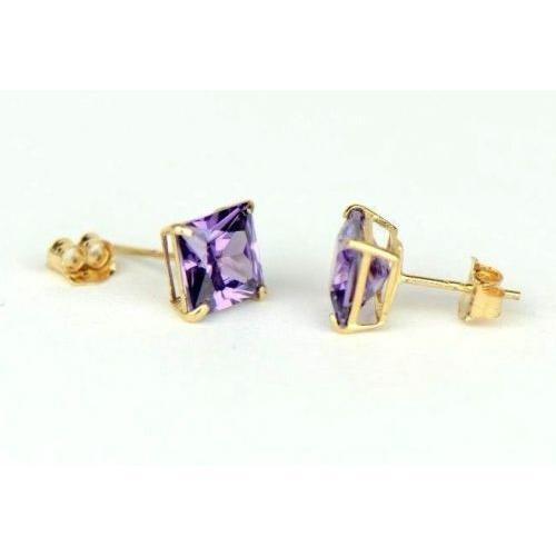 14k Yellow Gold Solid Square Princess Cut Birthstone 6MM CZ Stud Earrings - Picture 16 of 26