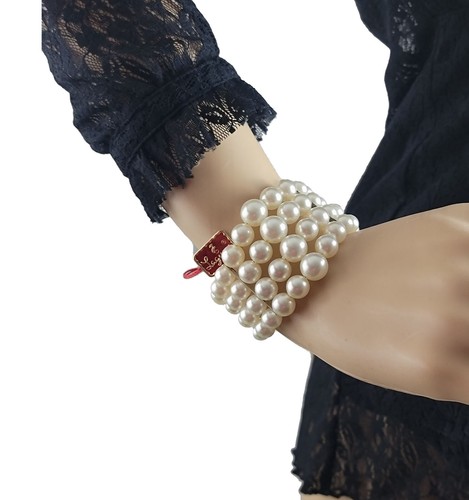 Vintage Laguna Faux Pearl 4 Strand Graduated Bead Coil Cuff Bracelet 6 1/2"