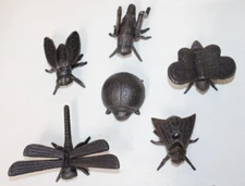 Cast Iron Butterfly Dragonfly Lady Bug Moth Cricket Cicada Figurines- Set Of 6