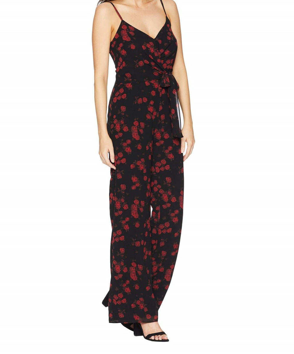 NWT $155 MICHAEL Michael Kors Eden Rose Sash-Tie Jumpsuit Black /Red  Currant S