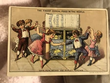 Old Trade Card Austin Nichols NY Cereals Crushed Oats Wheat Hominy Kids Dancing