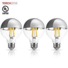 7W Dimmable G25 Half Chrome LED Light Bulb, UL Listed Filament Vintage Light