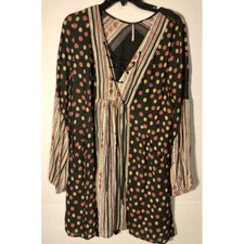 Free People Rain Or Shine Tunic Dress Multicolor Floral Boho Stretch V Neck L