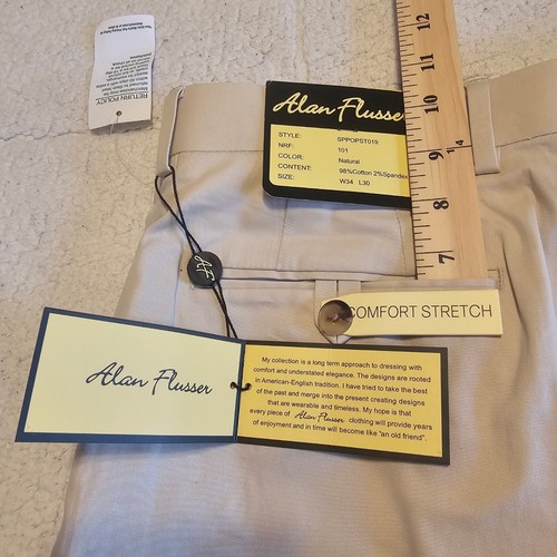 NWT Alan Flusser Men's Sz 34x30 Tan Pants Comfort Stretch - Picture 9 of 10