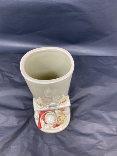 Vaso fiori orsacchiotto camino Babbo Natale vintage vecchia ceramica Otagiri - Foto 12 di 12