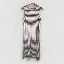 Banana Republic Striped Tank Midi Dress White Black Sleeveless Scoop Neck L