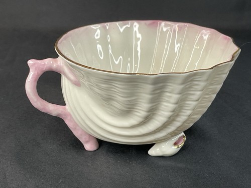 BELLEEK NEPTUNE Pink Gold Trim Footed Tea Coffee Cup - Picture 3 of 19