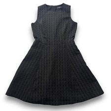 Theory Women Black Textured Jacquard Sleeveless Fit and Flare Dress Size 2