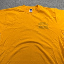 Vintage Russell Athletic T Shirt Mens Large Gold Yellow Cotton Made in USA Logo