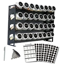 4 Tier Spice Rack Organizer with 32 Square Spice Jars and 160 4 Tier With Jars