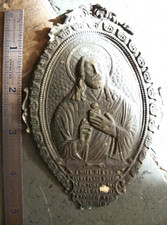 antique vintage victorian icon ex voto metal JESUS blessing medal wall art frame