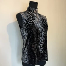 Vintage Carlisle Velvet Black & Metallic Rattlesnake Grunge Mockneck Tank Top M