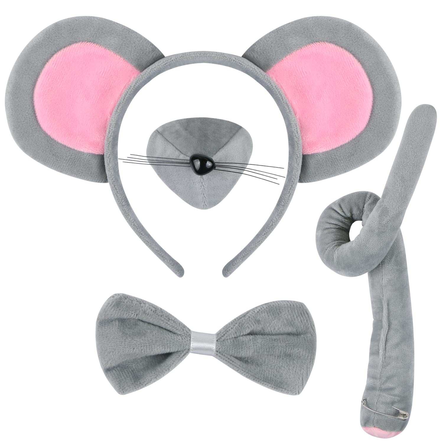 4 Pieces Mouse Costume Set Mouse Ears Headband Nose Tail and Bow Tie Animal Fanc